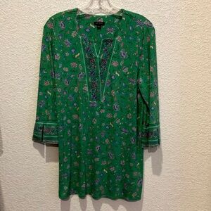 J Jill Wearever Green Floral Tunic Top M